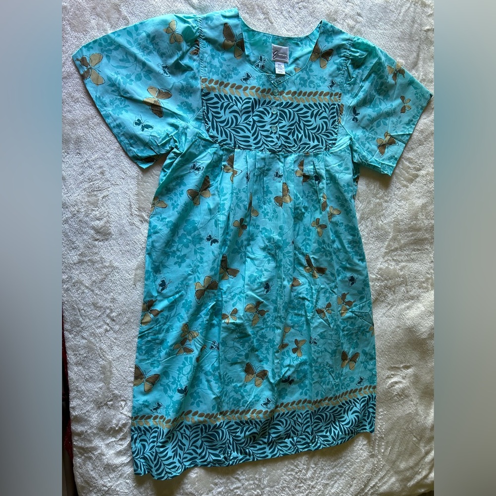 Easy essentials Blue and Brown Butterfly Print Dress size large
